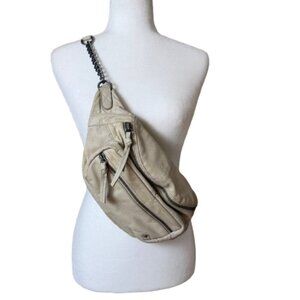 FREE PEOPLE Archer Leather Sling Bag Fanny Pack Cream Crossbody Bag